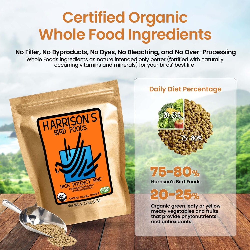 Harrison's organic bag front shows clean packaging and pesticide-free promise.