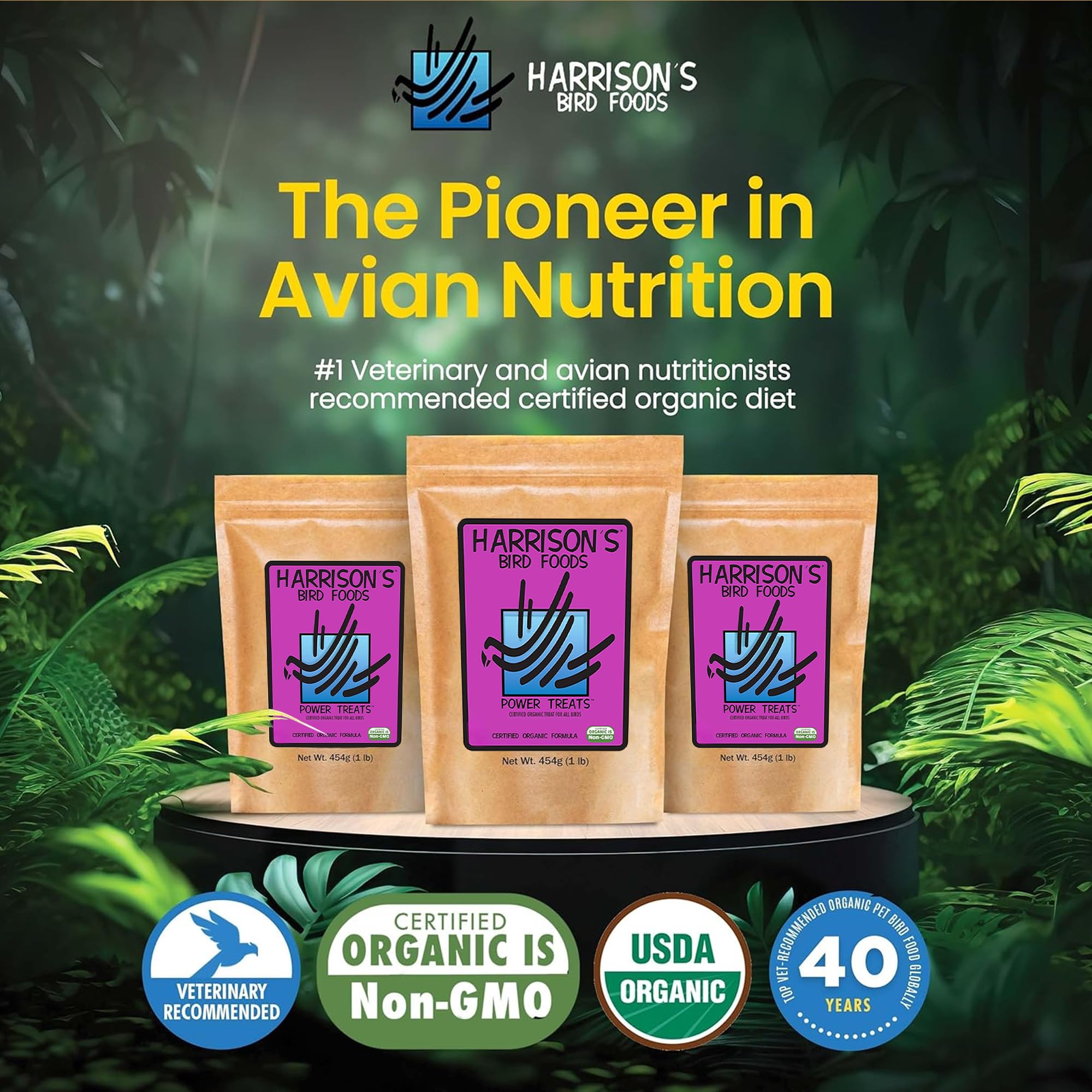 Harrisons Power Treats nuggets closeup highlights energy-dense bites for feather health.
