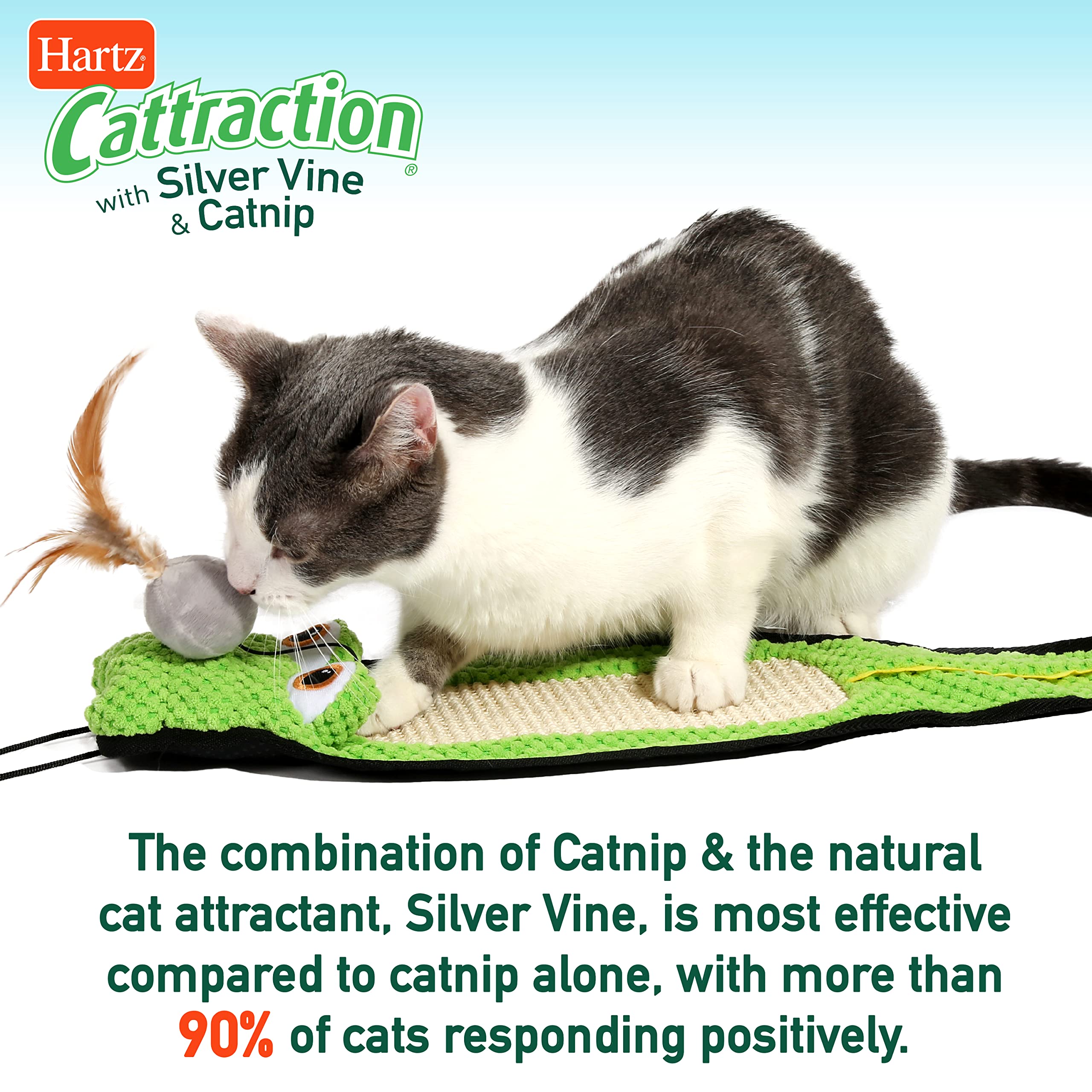 Hartz Cattraction Bell Mouse assembly-ready image illustrates easy setup for cats.