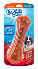 Hartz Chew ’n Clean Dental Duo toy with bacon shell promotes durable chewing and play.