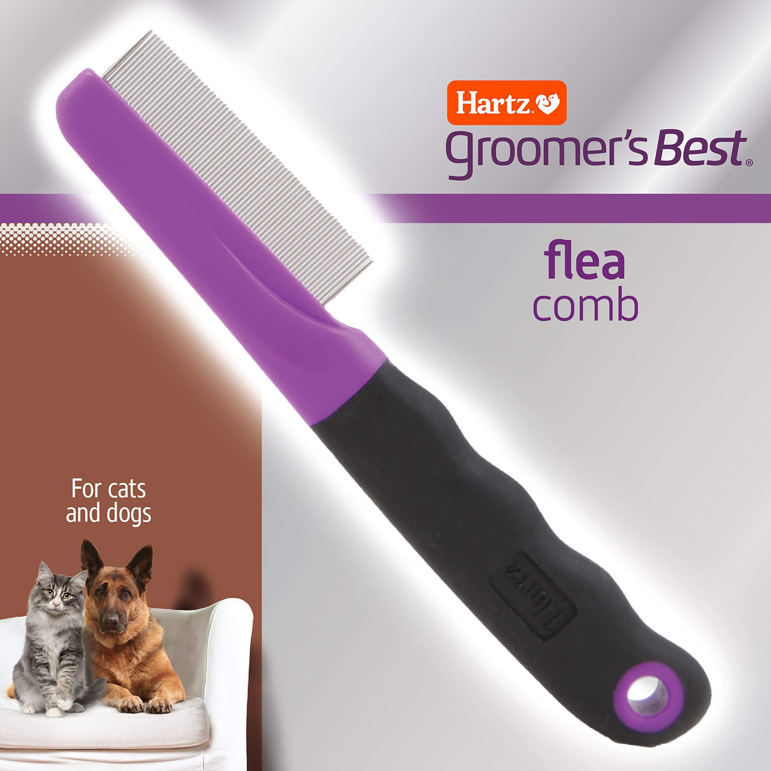 Hartz Groomer's Best Flea Comb cat-use image shows gentle detangling for delicate fur.