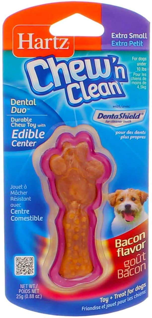 Hartz Tiny Dog Dental Duo edible bacon center entices persistent chewers.