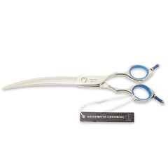 HASHIMOTO dog grooming scissors face and paws trimming with 30-degree curved blade.
