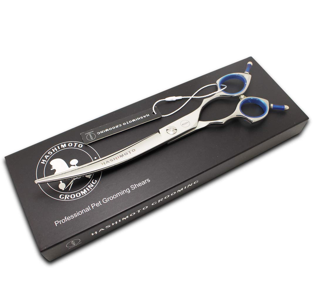 HASHIMOTO dog grooming scissors symmetrical handle enables effortless up-down use.