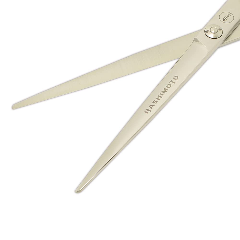 HASHIMOTO dog straight scissors showcased with lightweight handle for comfortable grooming.