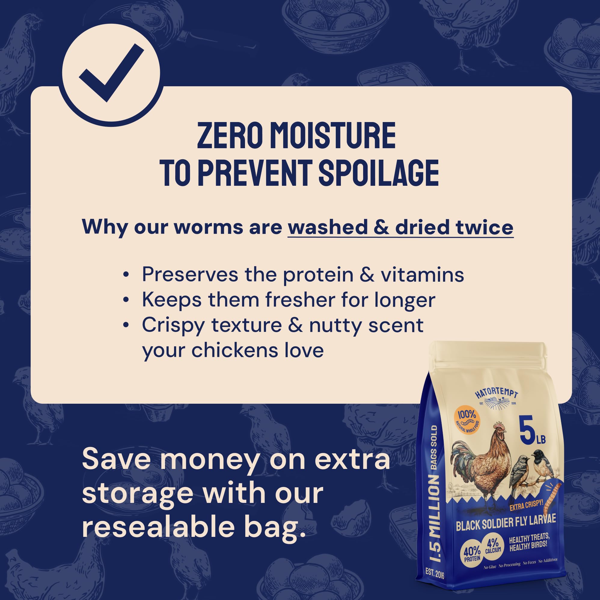 Hatortempt birds at coop snack on larvae for protein boost.