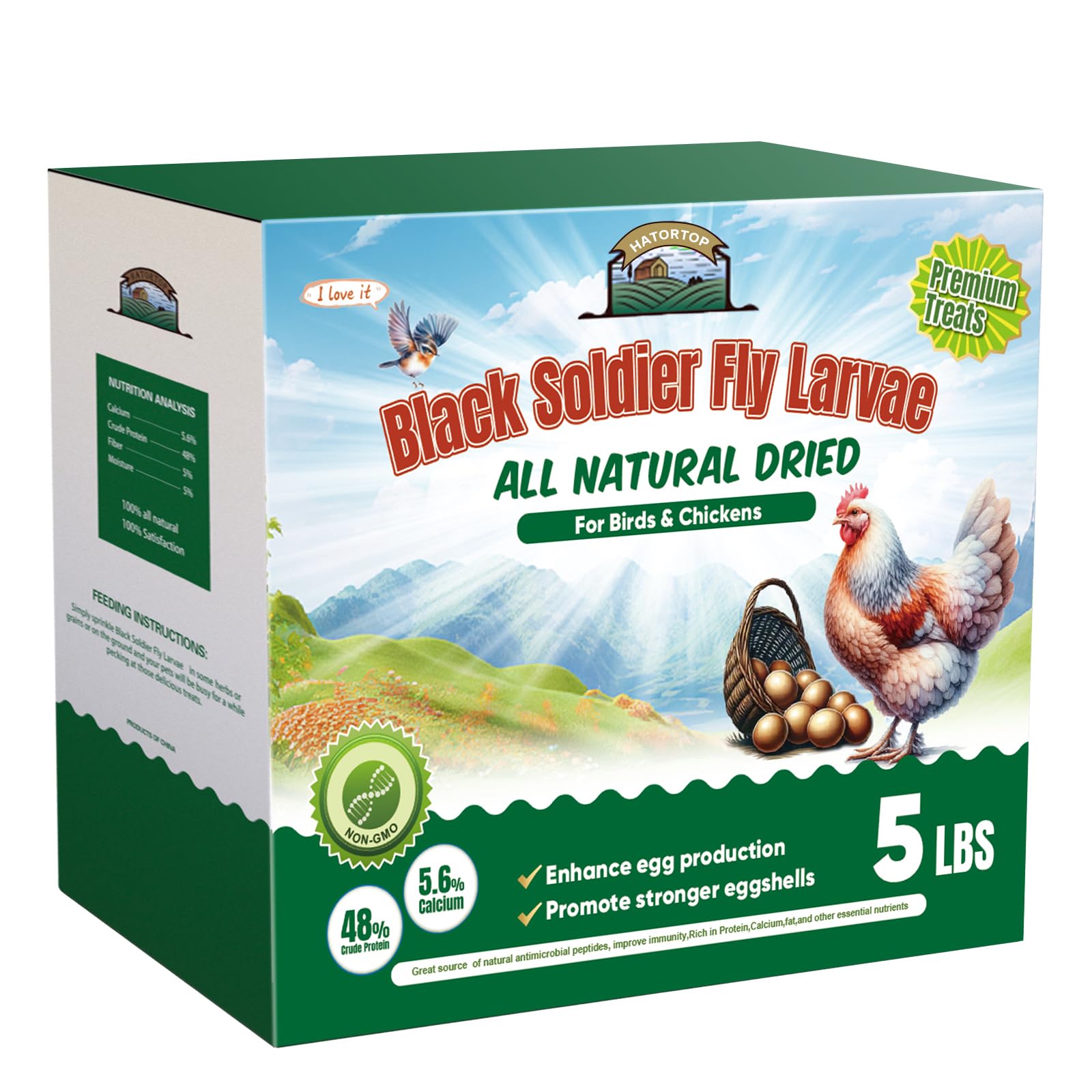 HATORTOP BSF larvae in resealable bag packaging for freshness.