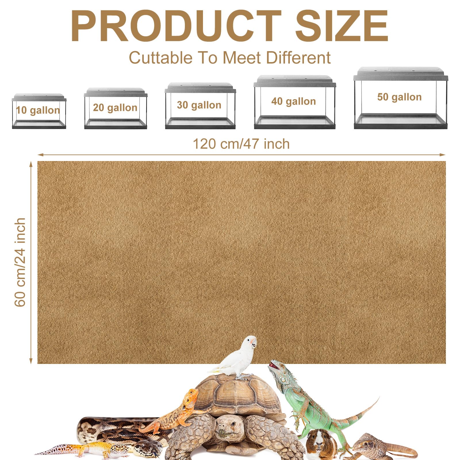 Haull 47x24 inch coffee reptile mat easy-to-cut flooring for precise terrarium fit