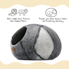 HAUSSIMPLE large-wool-cat-cave closeup-merino-wool highlights natural warmth and soft texture.