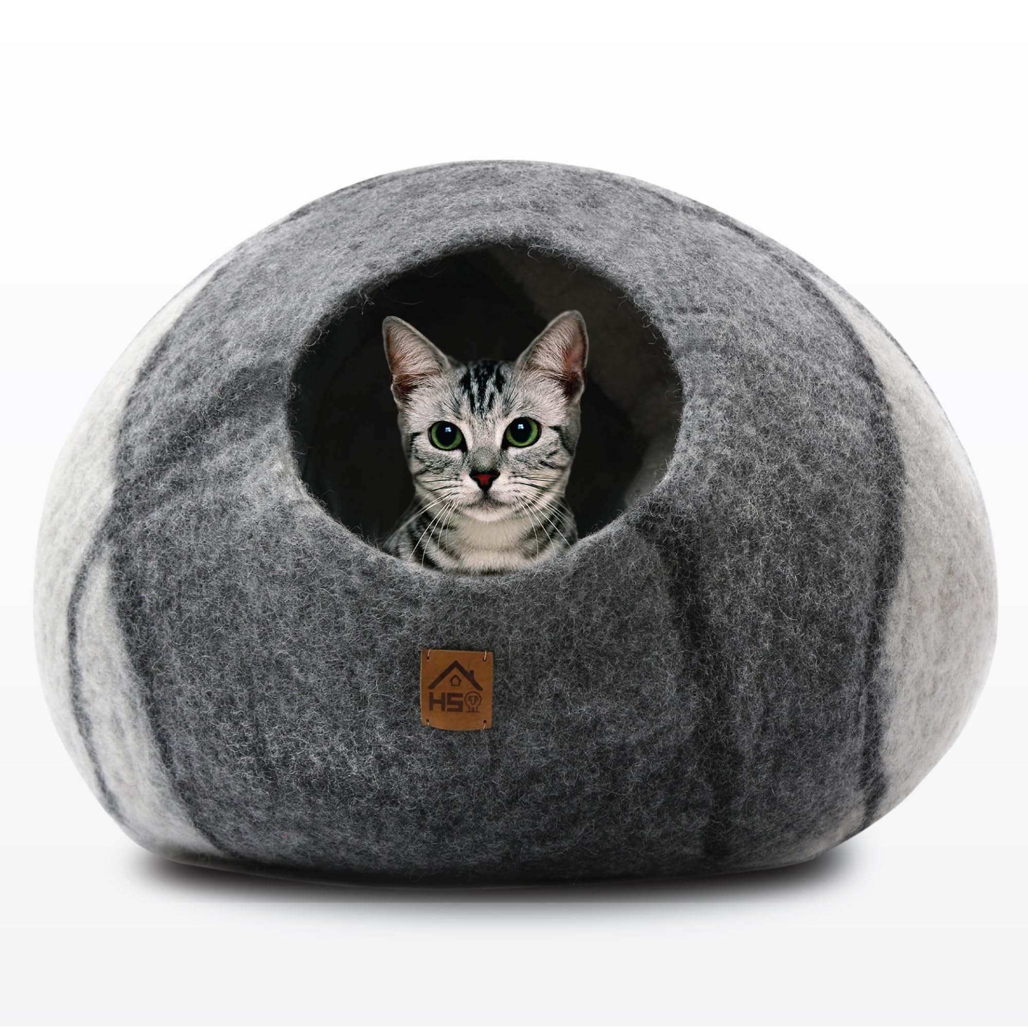 HAUSSIMPLE large wool cat cave exterior-dome shows premium felt design for a cozy hideaway.