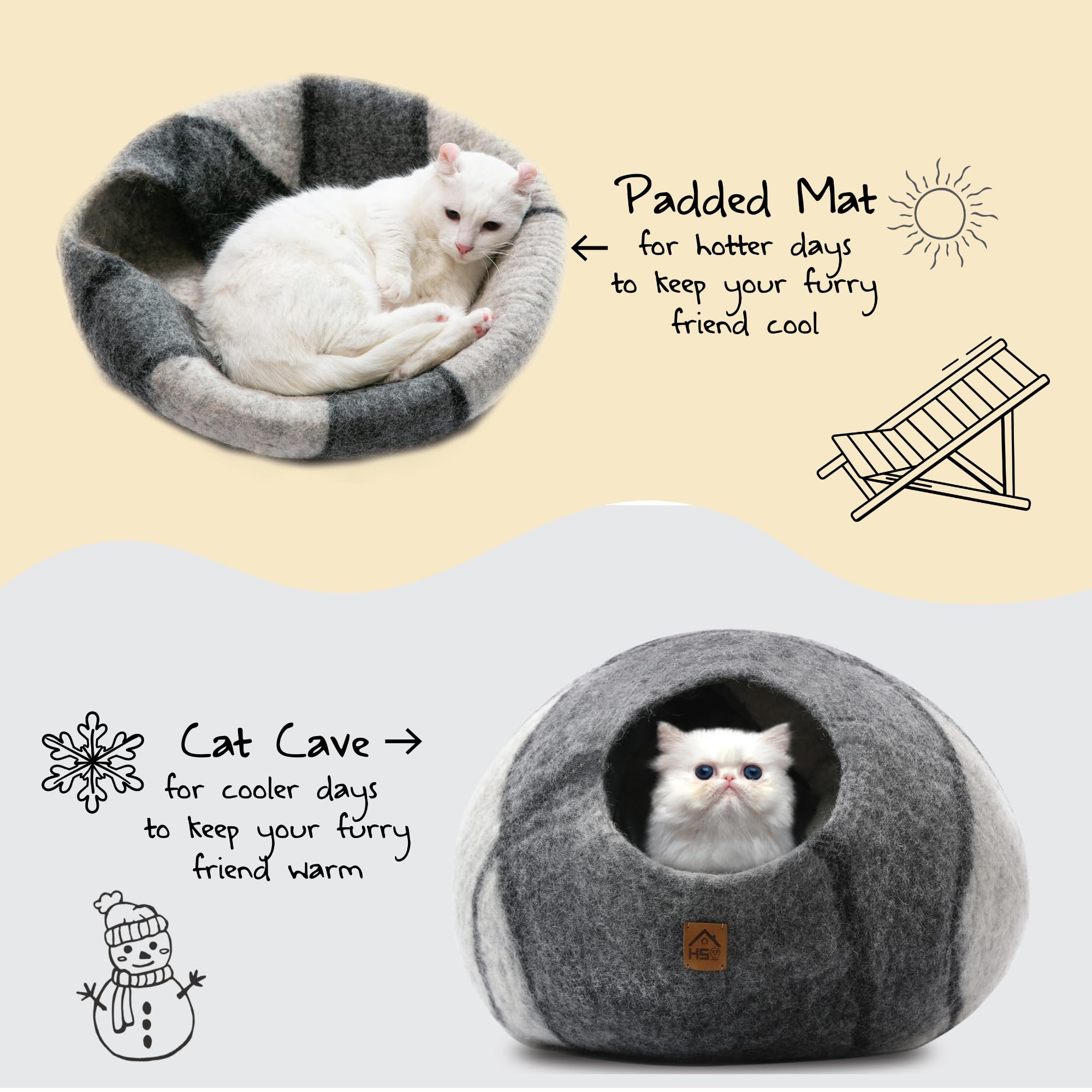 HAUSSIMPLE handmade-nepal craftsman tag signals ethical, artisan-made cat cave.