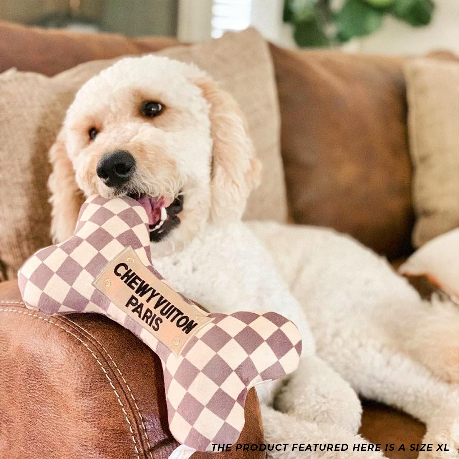 Haute Diggity Dog Checker Chewy Vuiton Bone XL ideal for fetch and park play.