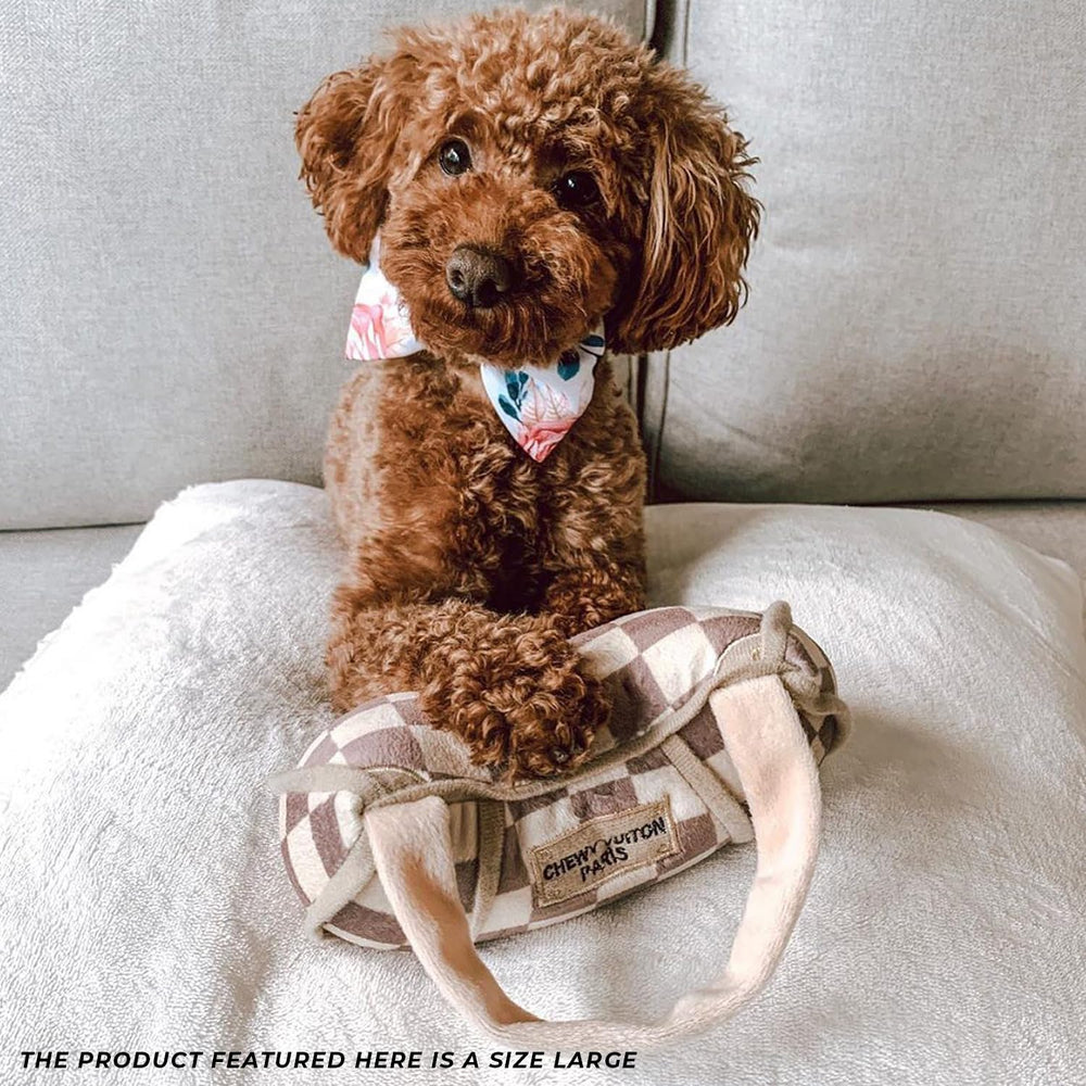 Haute Diggity Dog Checker Chewy Vuiton Handbag machine-washable design simplifies cleanup after adventures.