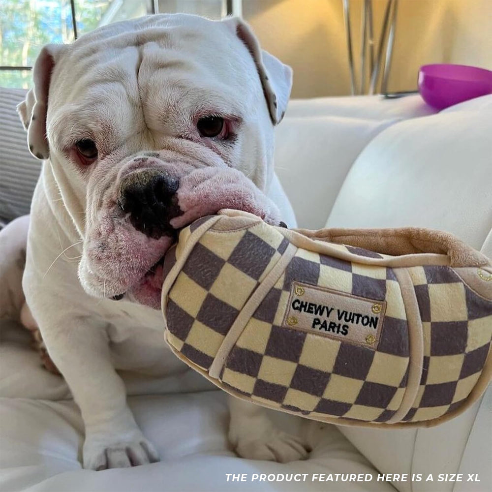 Haute Diggity Dog Checker Chewy Vuiton Handbag parody design stands out in any dog toy collection