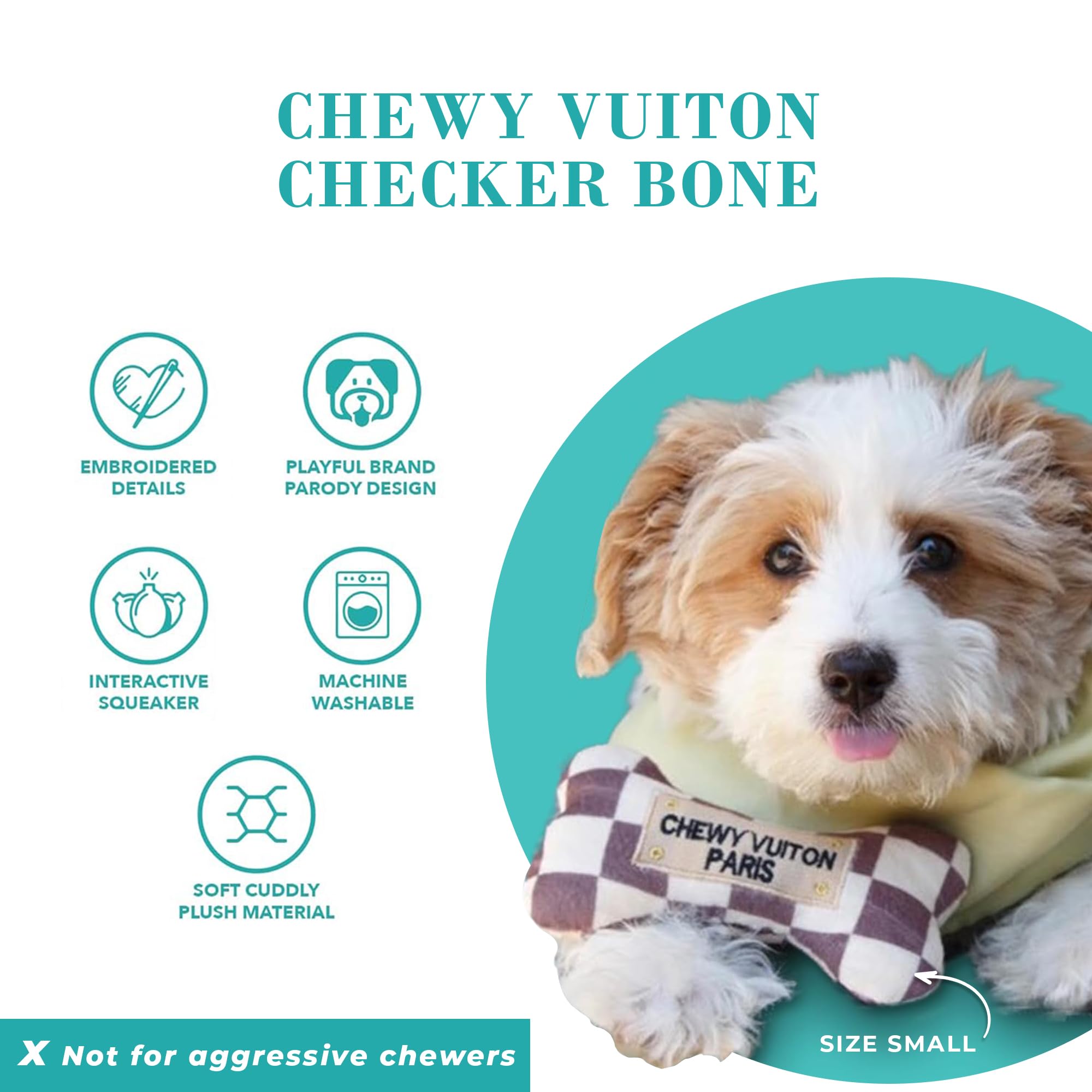 Haute Diggity Dog Checker Chewy Vuiton Juguete suave y duradero para morder.