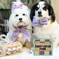 Haute Diggity Dog Checker Chewy Vuiton pattern emphasizes the checker design and fashion vibe.