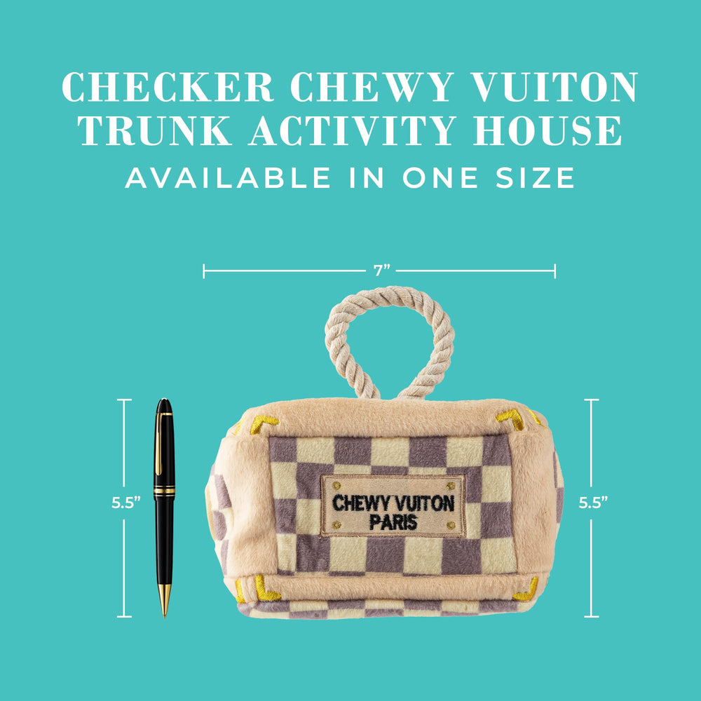 Haute Diggity Dog Checker Chewy Vuiton plush material image highlights durable machine-washable design.