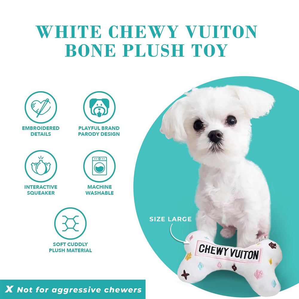 Haute Diggity Dog White Chewy Vuiton Bone playtime action supports active games and bonding.