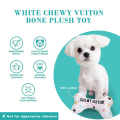 Haute Diggity Dog White Chewy Vuiton Bone playtime action supports active games and bonding.