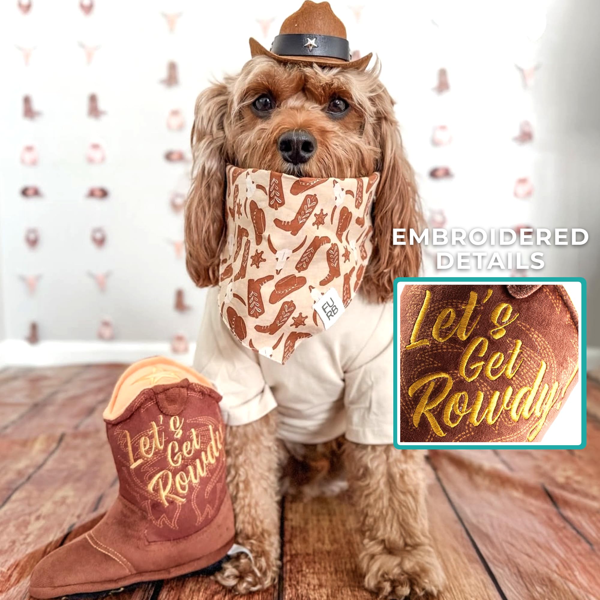 Haute Diggity Dog cowboy boot toy mesh lining detail suggests durability.