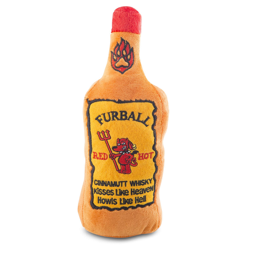 Haute Diggity Dog Furball Cinnamutt Whiskey bottle-front view for interactive play.