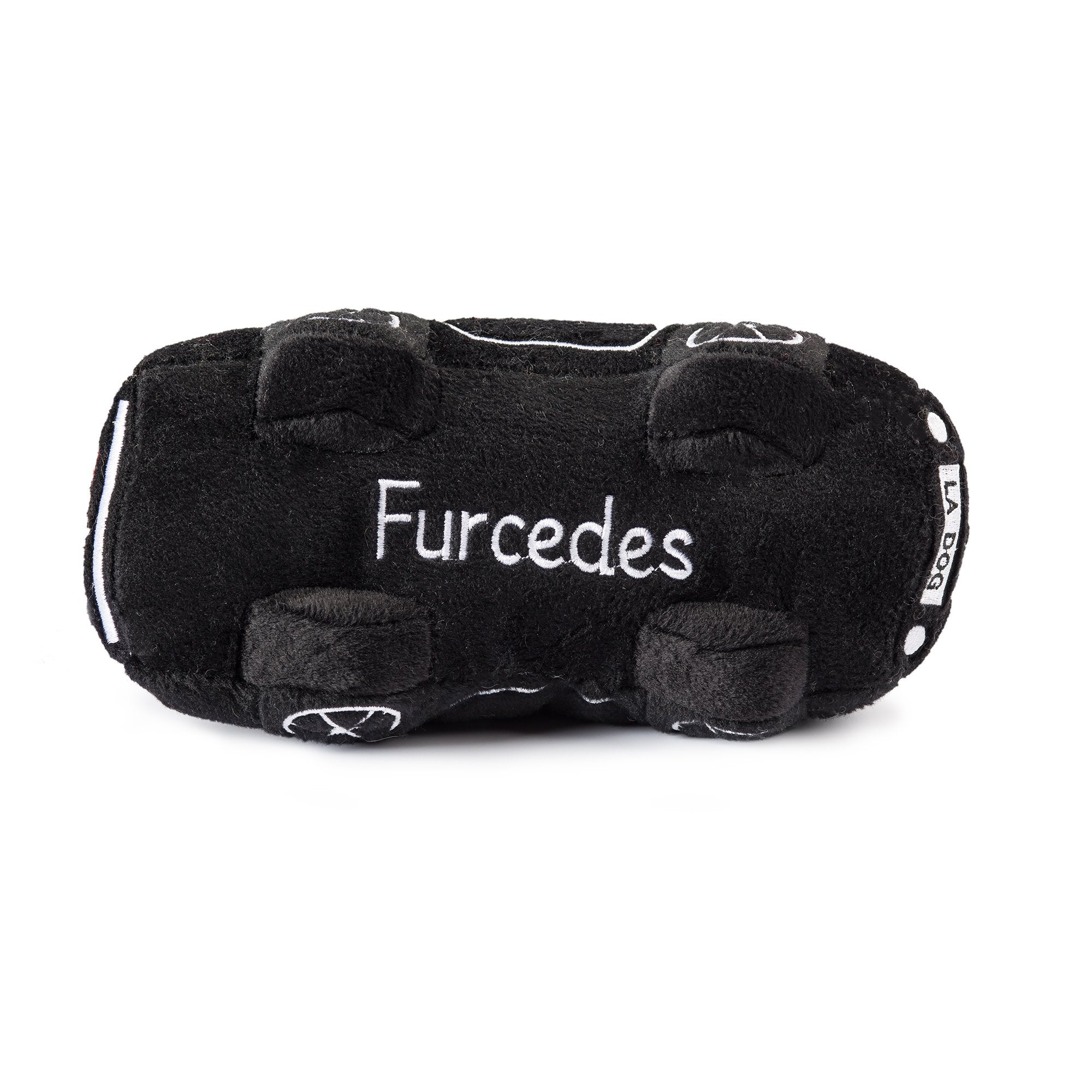 Haute Diggity Dog Furcedes Car Toy squeaker visible, boosts interactive play and engagement.
