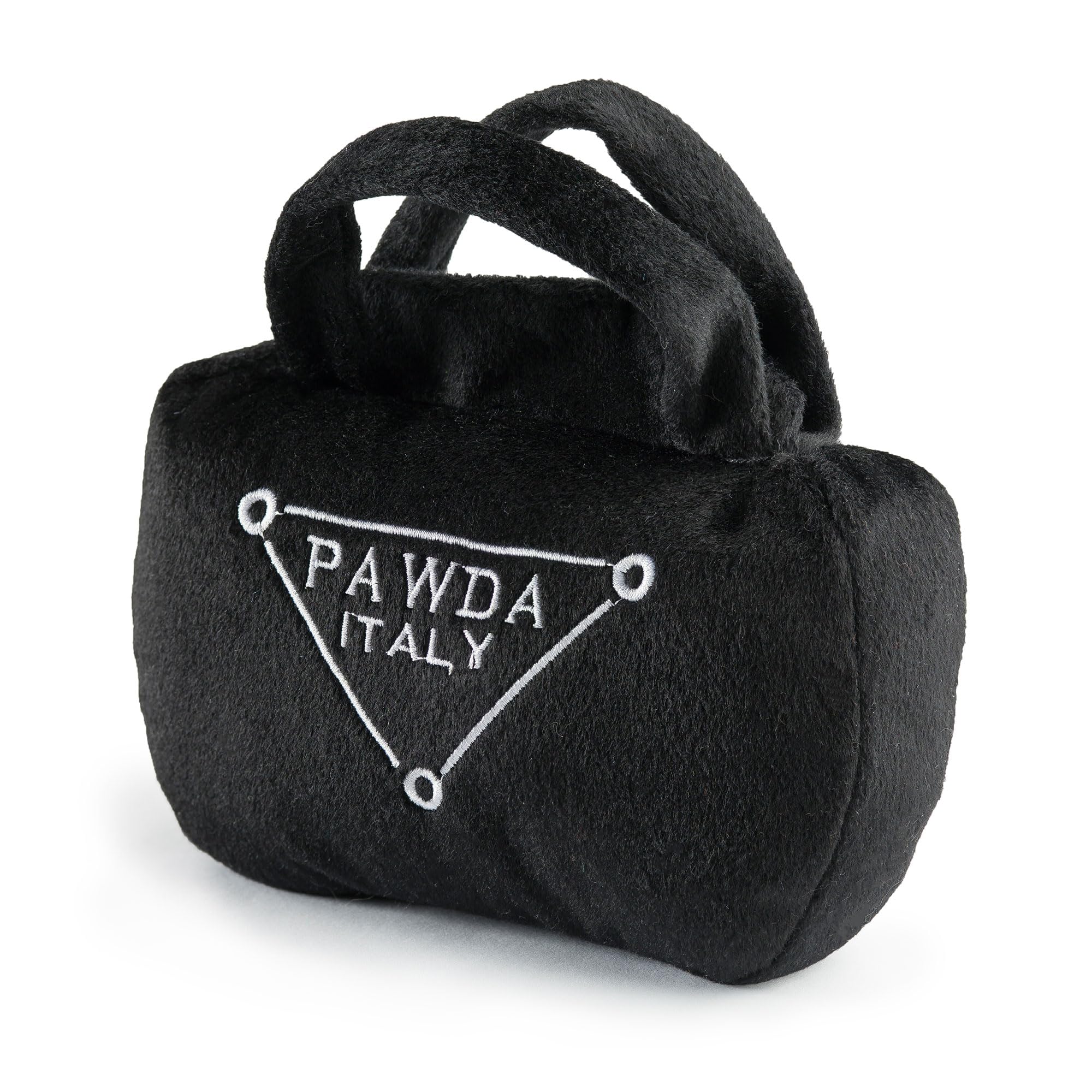 Haute Diggity Dog Pawda Handbag squeaker toy delivers playful stimulation during fetch and snuggle sessions.