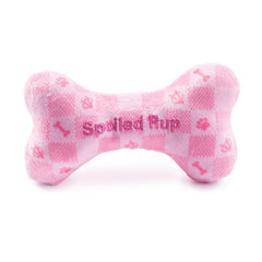 Haute Diggity Dog Pink Checker Chewy Vuiton Bone squeaker adds interactive fun.