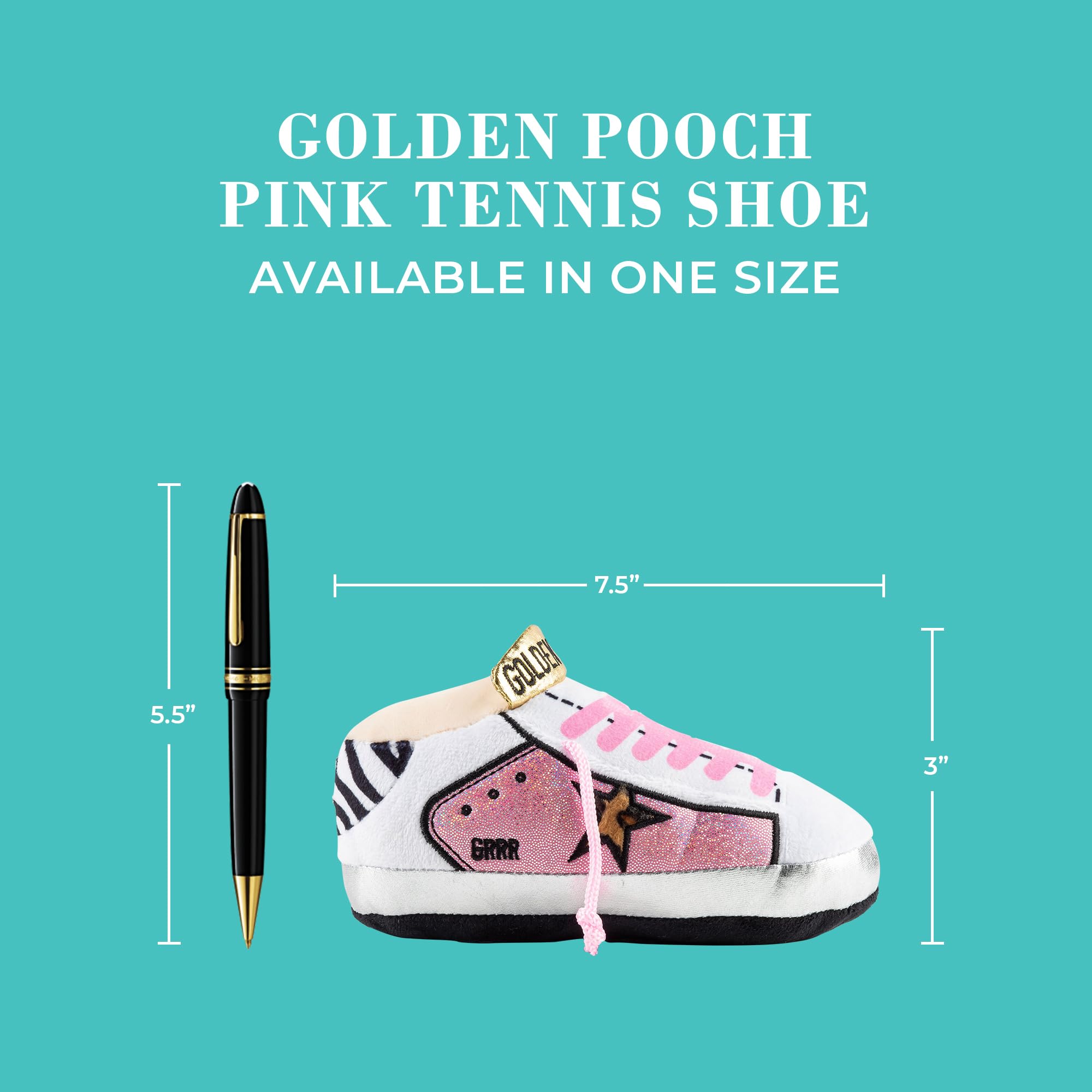 Haute Diggity Dog Pink Golden Pooch Tennis Shoe toy machine-washable for easy care