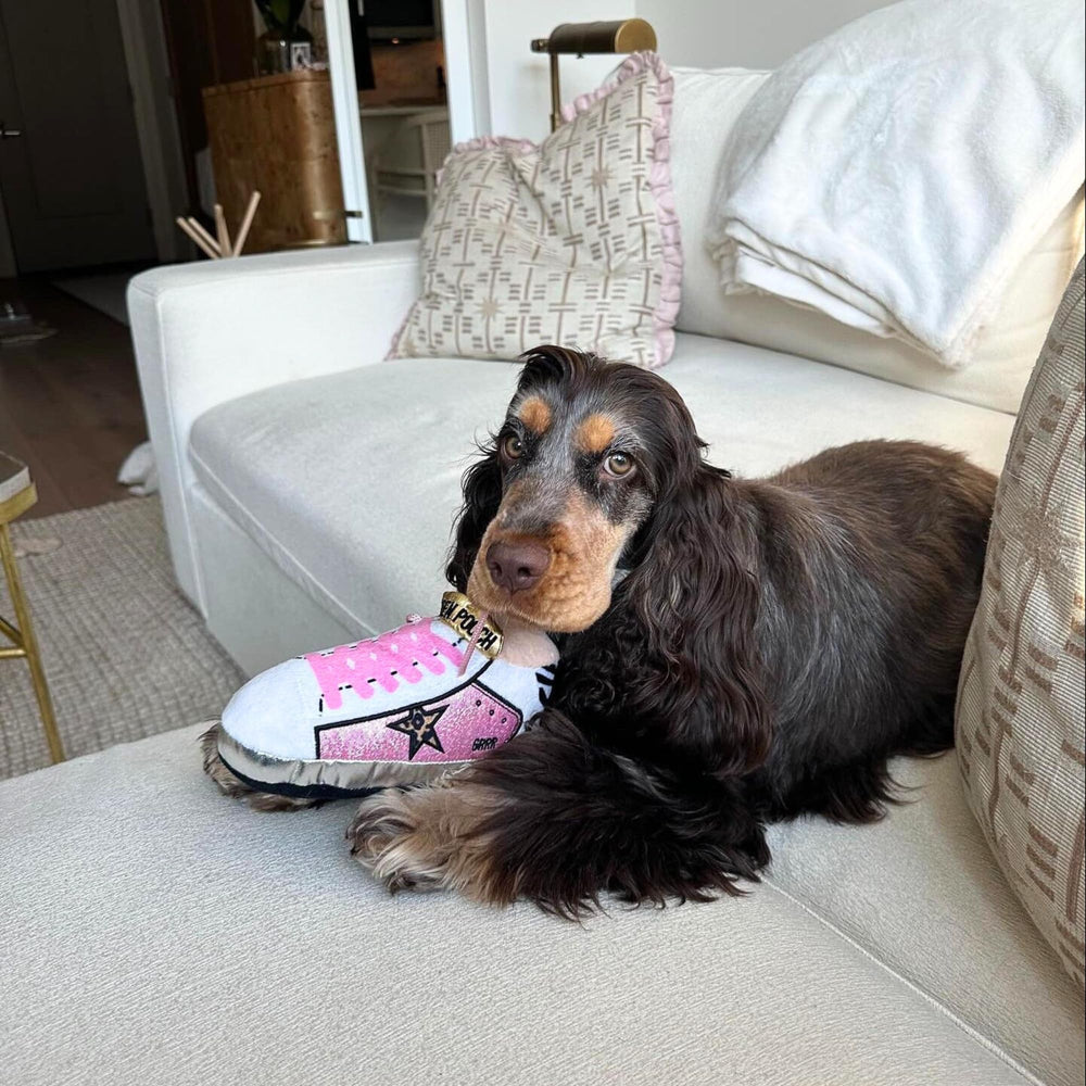 Haute Diggity Dog Pink Golden Pooch Tennis Shoe toy one size suits all breeds