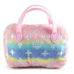 Haute Diggity Dog plush handbag exterior with embroidered monogram; eye-catching play.