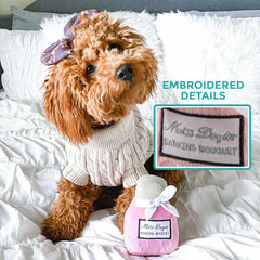 Haute Diggity Dog plush toy shows rose-pink exterior suited for cuddling and light tug games.