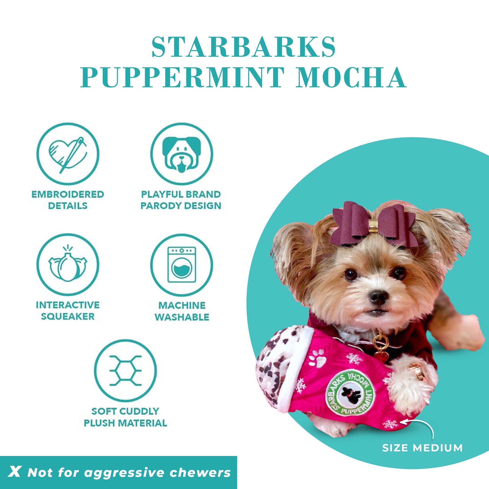 Haute Diggity Dog Starbarks Puppermint Mocha squeaker closeup highlighting durable plush.