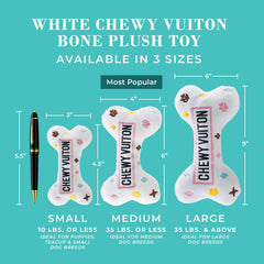 Haute Diggity Dog White Chewy Vuiton Bone embroidery detail adds stylish charm during play.