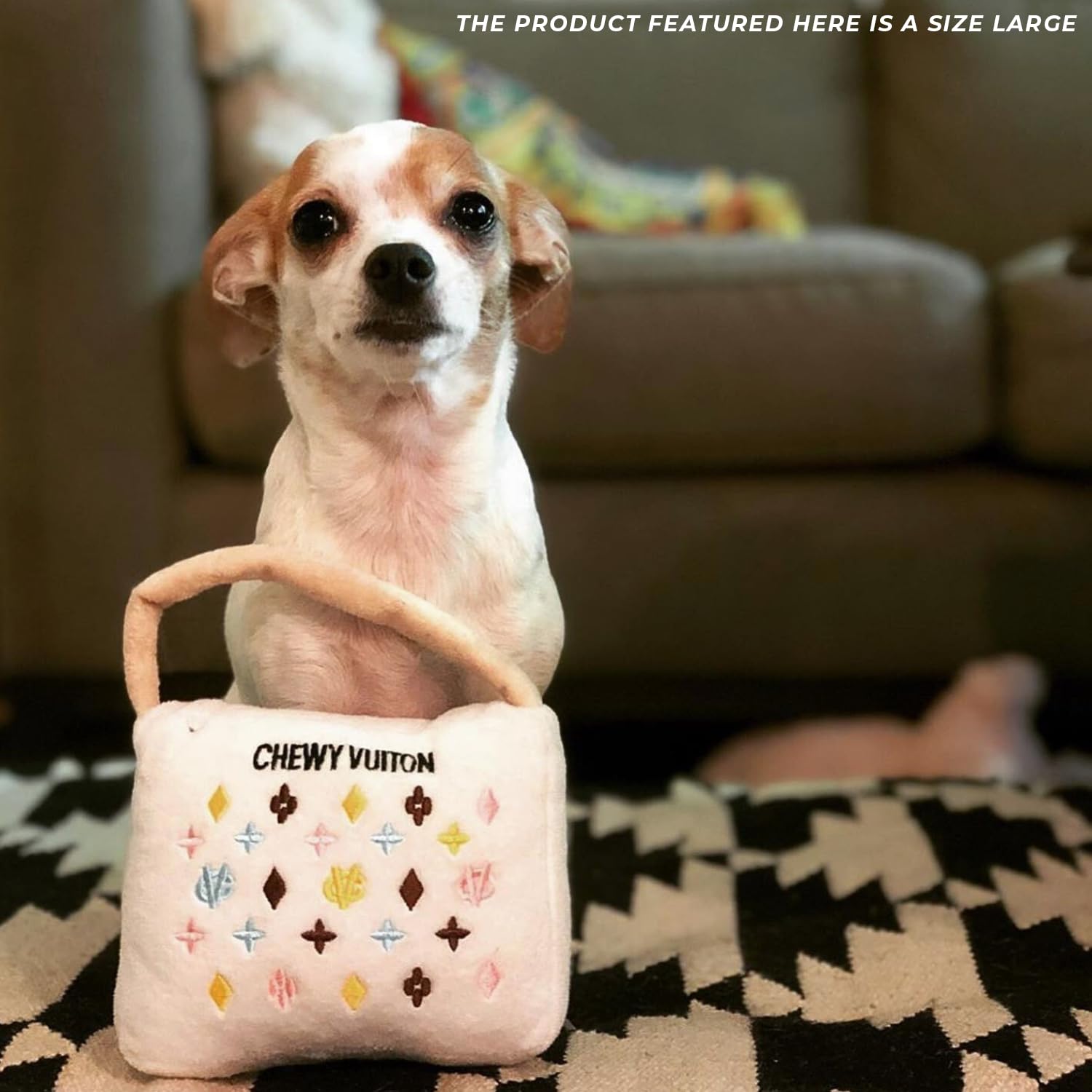 Haute Diggity Dog White Chewy Vuiton handbag care demonstrates machine-washable convenience.