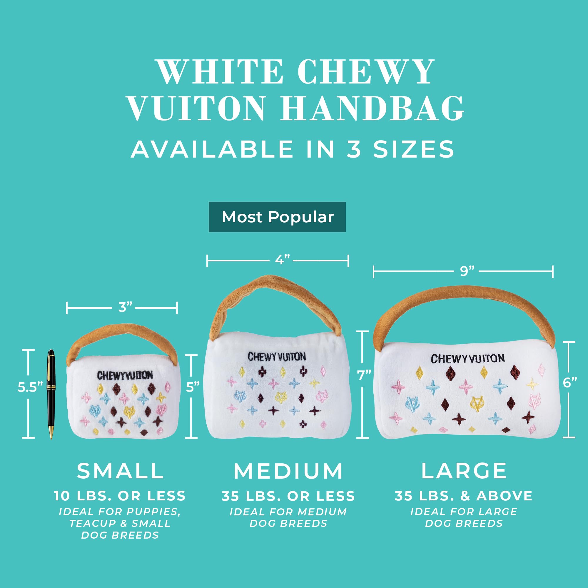Haute Diggity Dog White Chewy Vuiton Handbag closeup shows vibrant monogram and durable stitching for lasting fun.