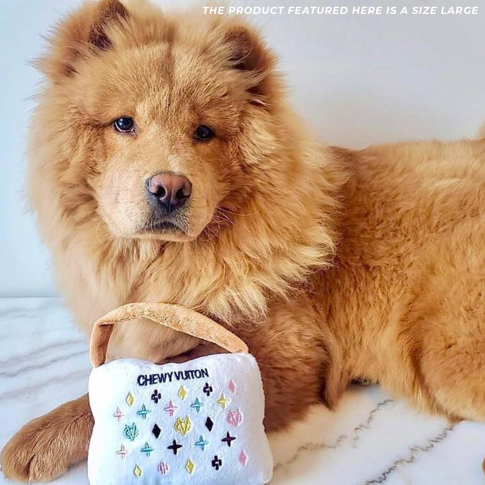 Haute Diggity Dog White Chewy Vuiton handbag size-label confirms large size.