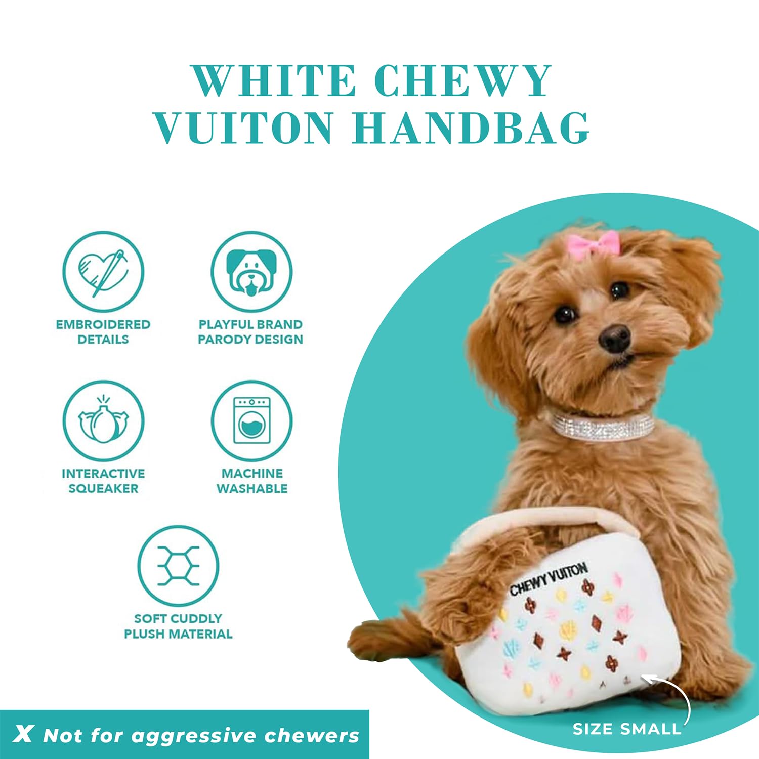 Haute Diggity Dog White Chewy Vuiton handbag pack-shot showcases stylish toy collection.