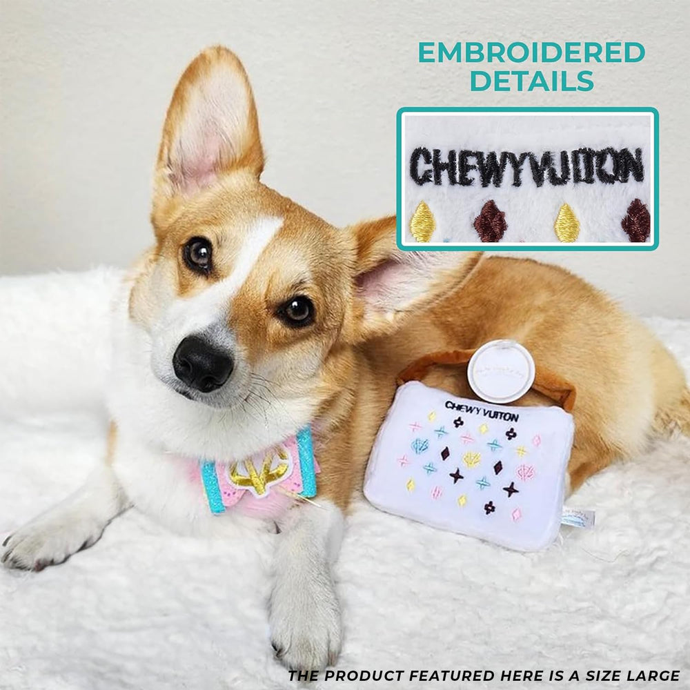 Haute Diggity Dog White Chewy Vuiton Handbag soft plush material feels cozy during cuddles.