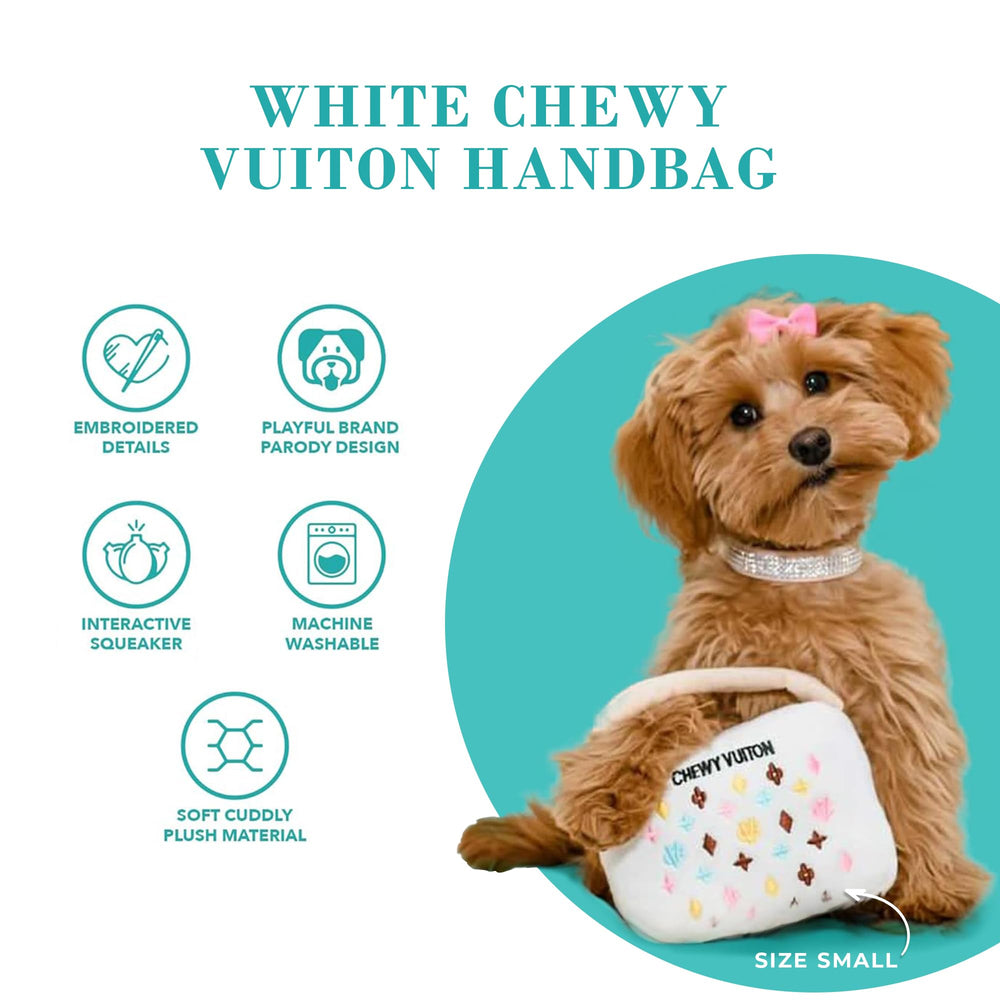 Haute Diggity Dog White Chewy Vuiton Handbag XL durable mesh supports tougher chewers.