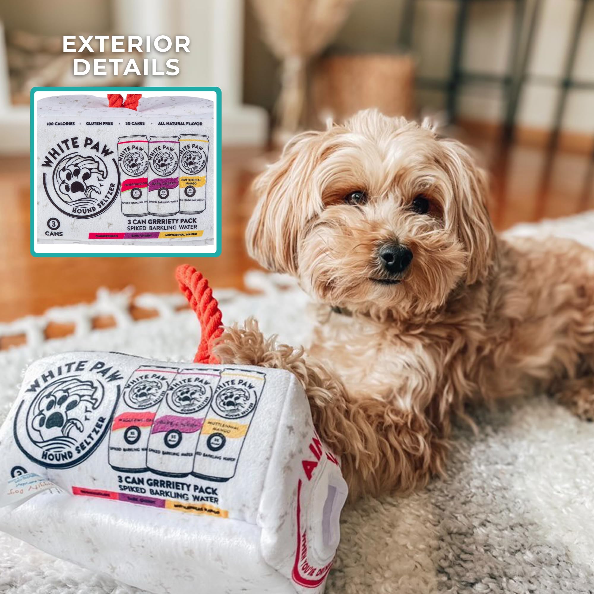 Haute Diggity Dog White Paw Grrriety Pack embroidered-detail design boosts visual appeal and keeps pups engaged.