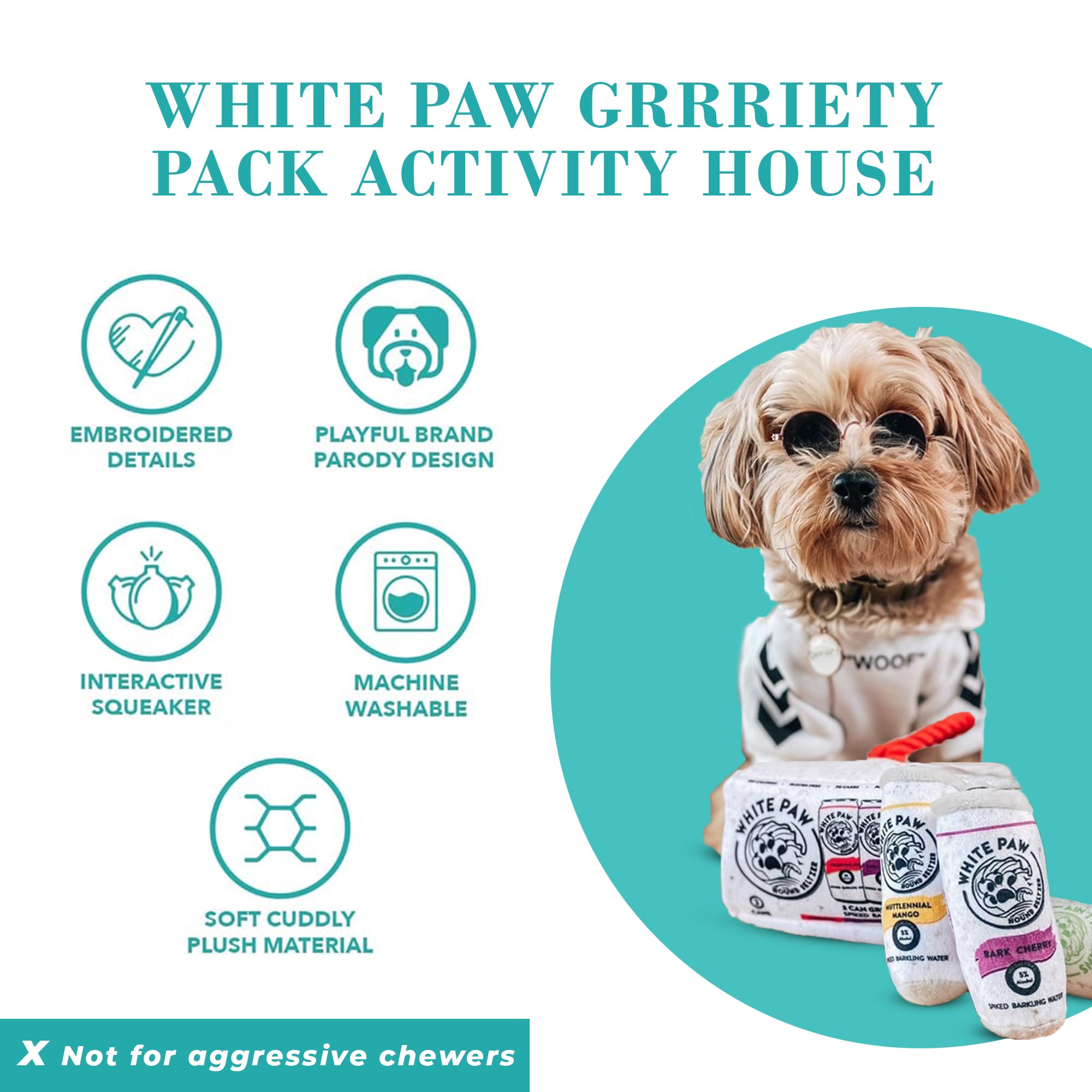 Haute Diggity Dog White Paw Grrriety Pack soft plush material delivers gentle touch and durable play.