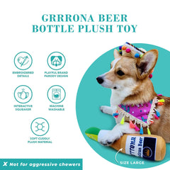 Haute Diggity Dog Grrrona Beer Bottle Toy embroidered details add playful elegance