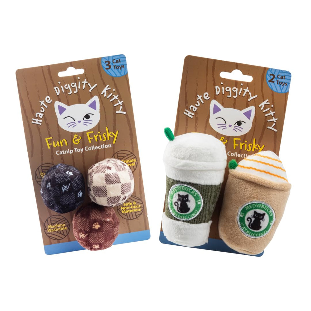 Haute Diggity Kitty Vuiton checker ball close-up with embroidery for engaging play