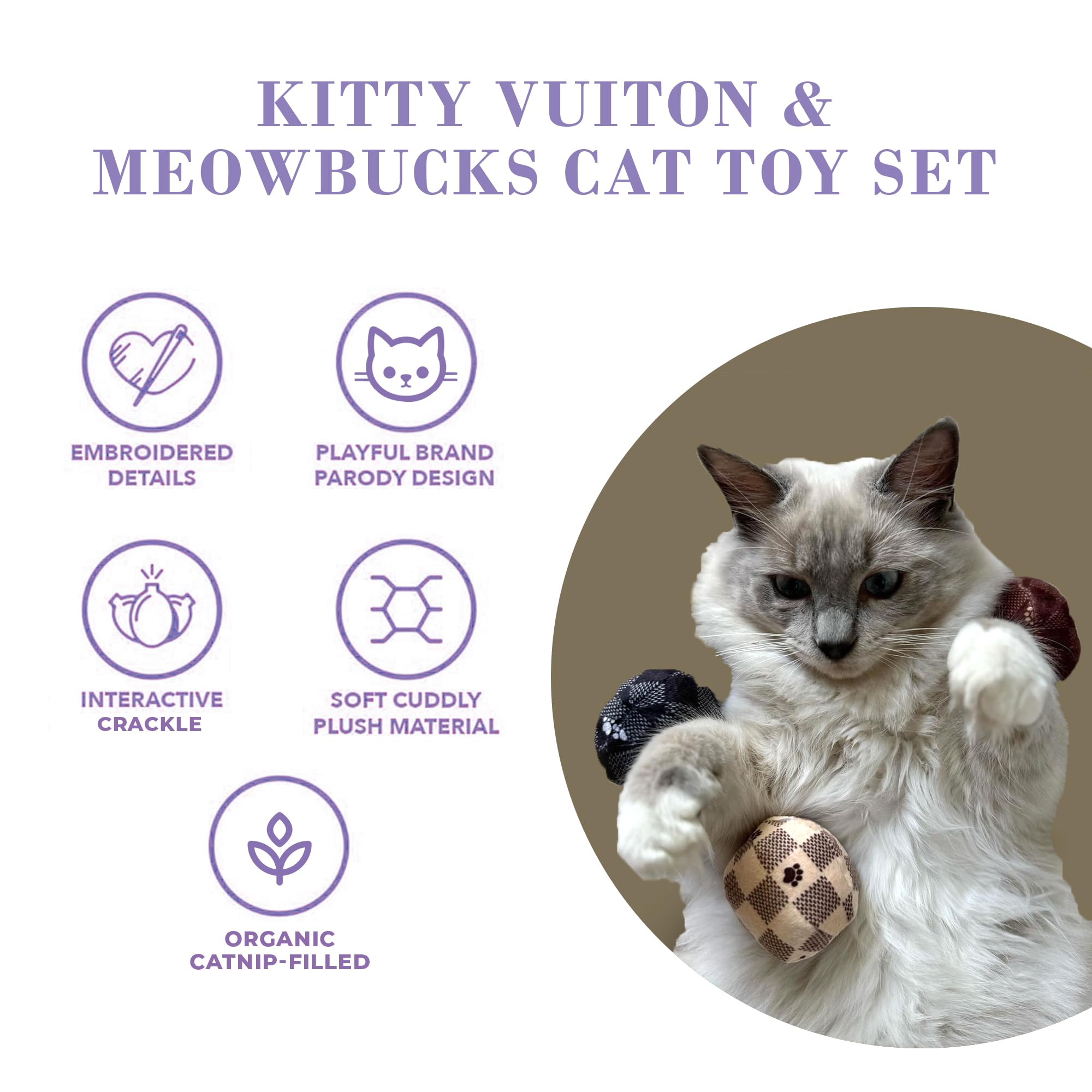Haute Diggity Kitty Vuiton checker ball soft plush for cuddly play