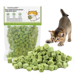 HavenJanny cat grass treat packaging shows a 120g bag for easy daily rewards