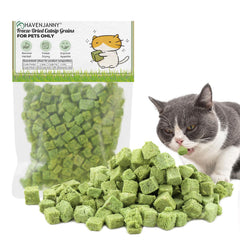 HavenJanny freeze-dried cat grass snacks packaging highlighting fresh ingredients for healthy snacking.