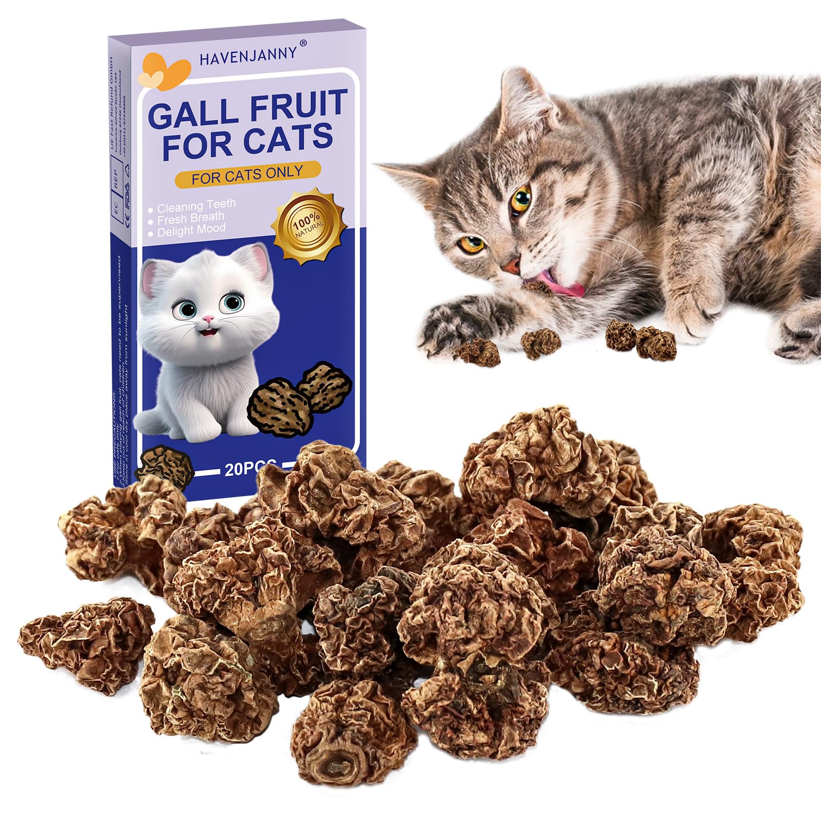 HavenJanny Silvervine Gall Fruit dried pieces for cat gnawing and appetite support