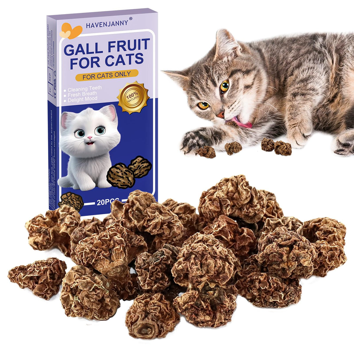 HavenJanny Silvervine Gall Fruit dried pieces for cat gnawing and appetite support