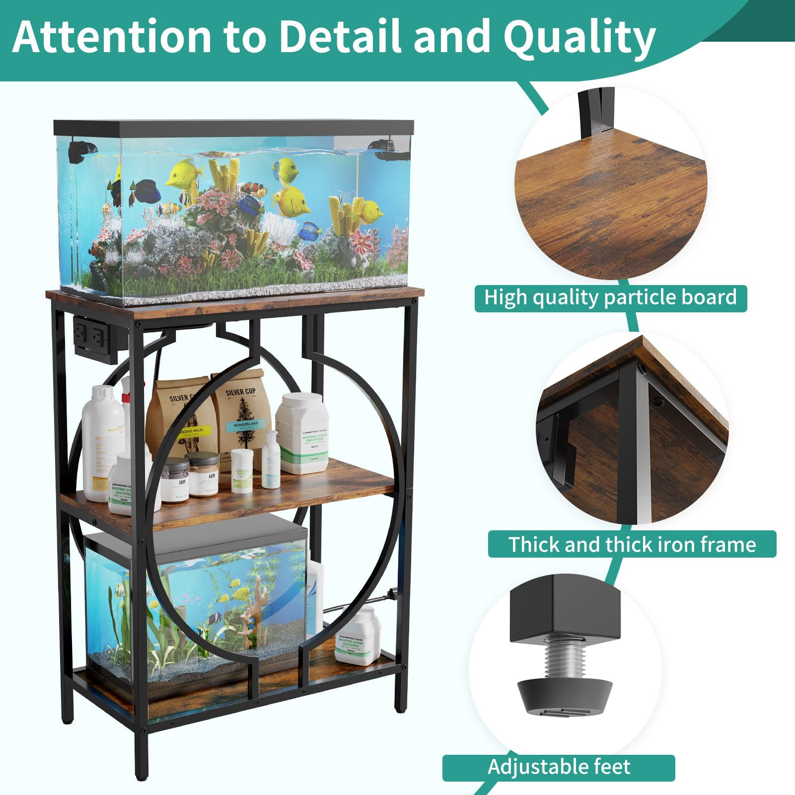 HavenlyYouth adjustable-feet stabilize on uneven floors for steady aquarium setups.
